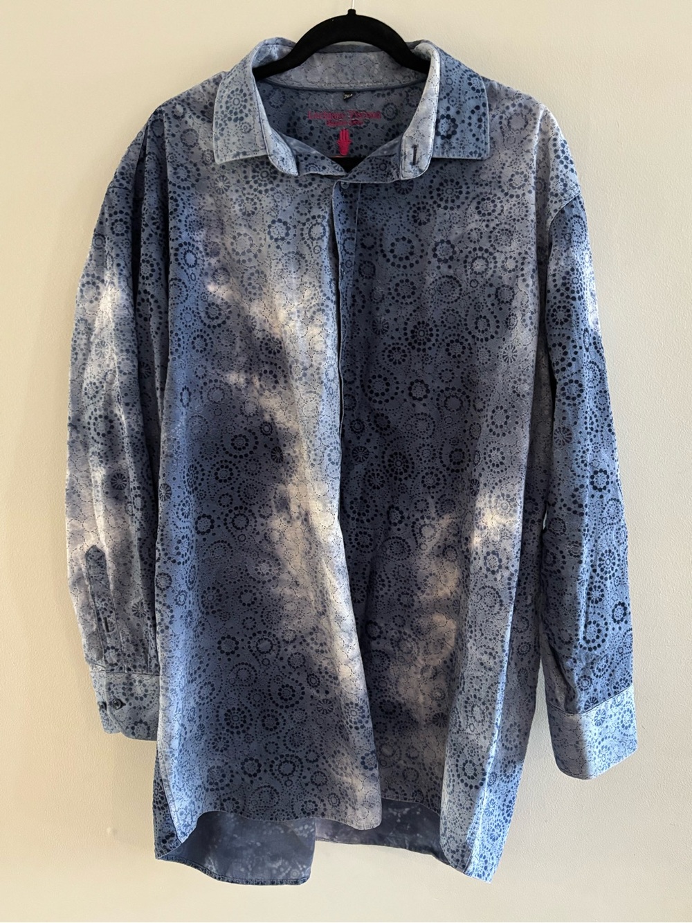 Luchiano Visconti Stylish Shirt Blue Velvet Textured Finish XXL